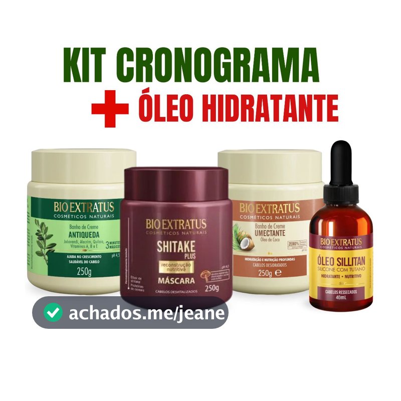 kit Cronograma Capilar Bioextratus 3 Máscaras 250g Hidratação Nutrição Reconstrução + Oleo 40ml