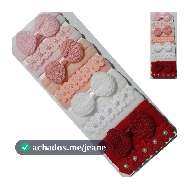 Kit 8 Faixinhas Croche/Flores para Bebê na meia de seda TON/RSA