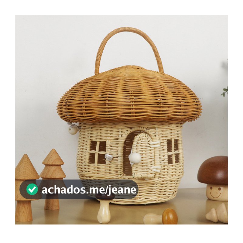 Frete grátis bolsa de bolota artesanal Rattan cogumelo caixa de armazenamento cesta de brinquedos infantis cesta de arma