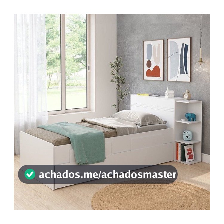 Bicama Solteiro com Baú, 2 Gavetas e Cama Auxiliar Jade Yescasa Branco Branco