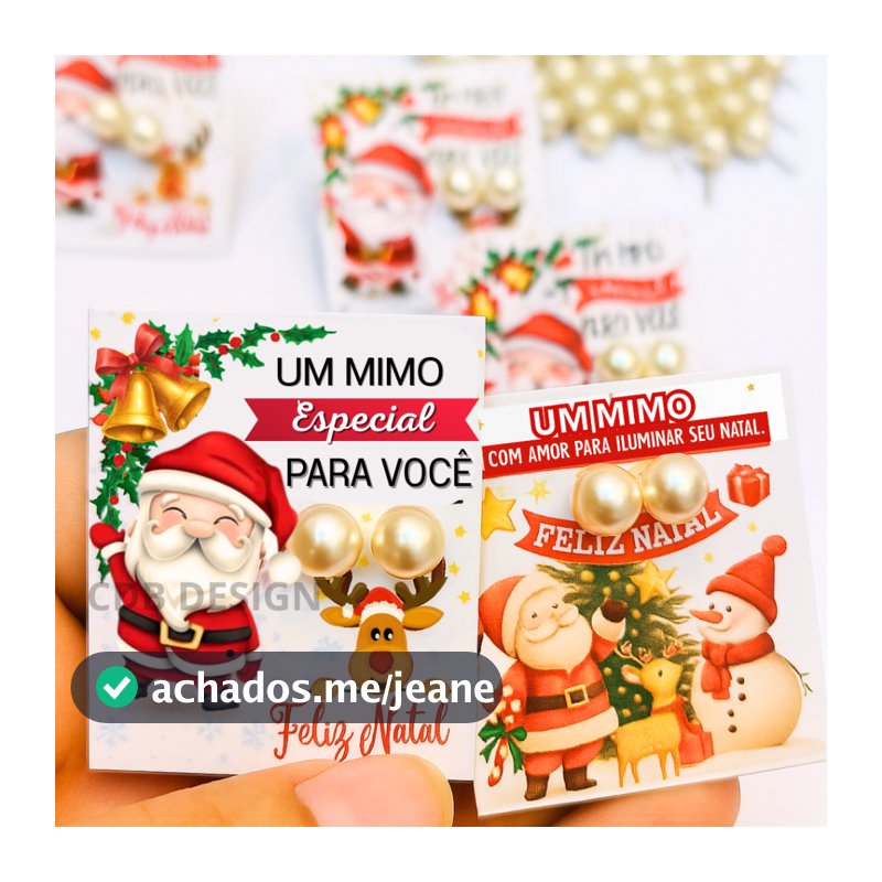 50 Pares De Brinco Perola + tag natal mimo para Cliente lembrancinha agradecimento