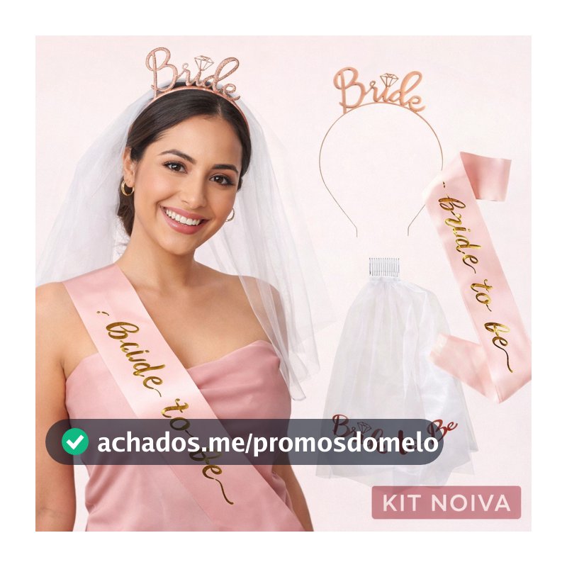 Kit Completo Casamento Noiva Véu Faixa Tiara Bride to be Rose Gold Despedida de Solteira Festa Chá de Lingerie