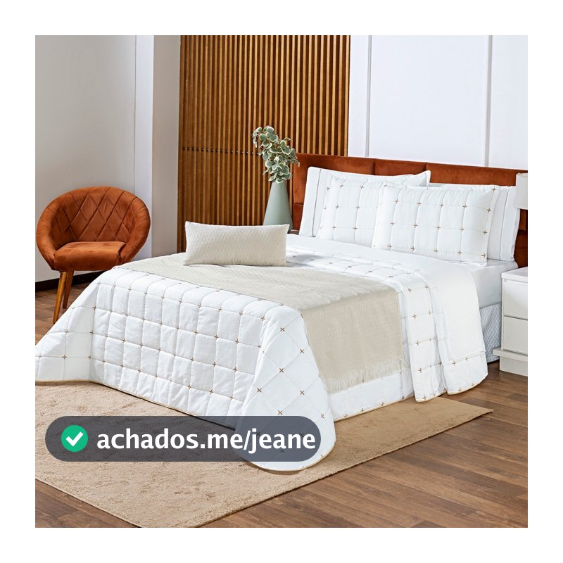 Kit Colcha Cobre Leito 9 peças 200 Fios Casal Padrão, Queen e King com Jogo de Lençol Xale