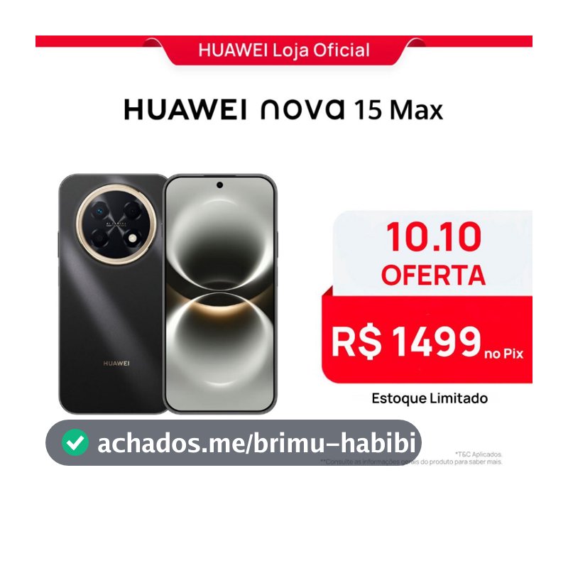 HUAWEI nova 15 Max | Smartphone | 8GB+256GB | Câmera de 50 MP | Bateria de 8.500 mAh