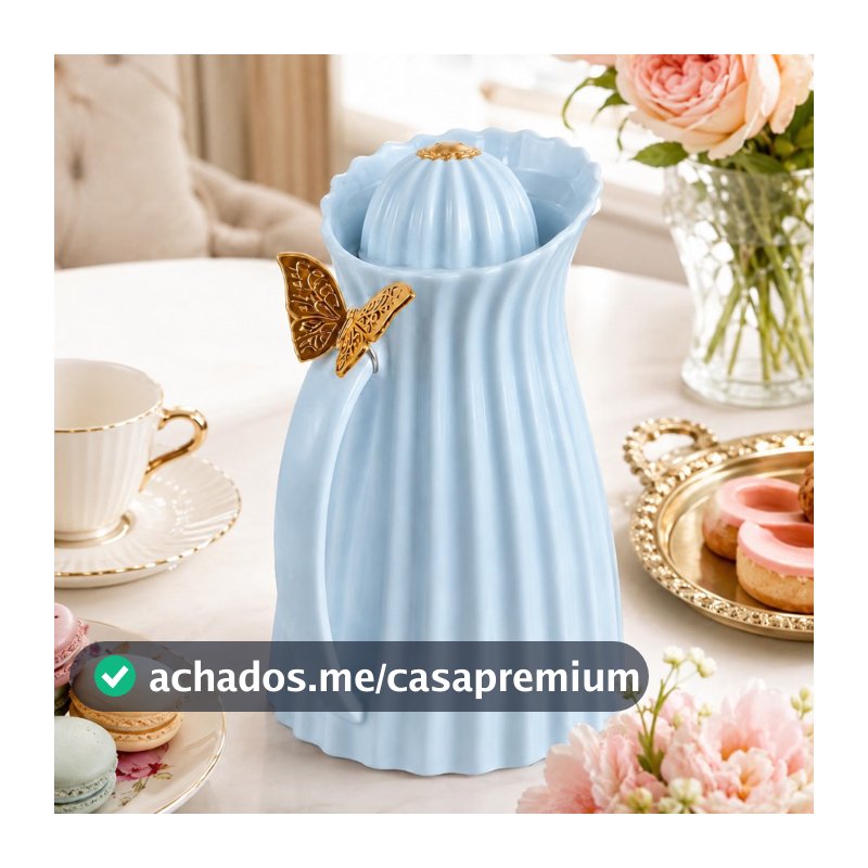 Garrafa Térmica Borboleta 1 Litro Premium Azul Céu Ideal para Chá e Café