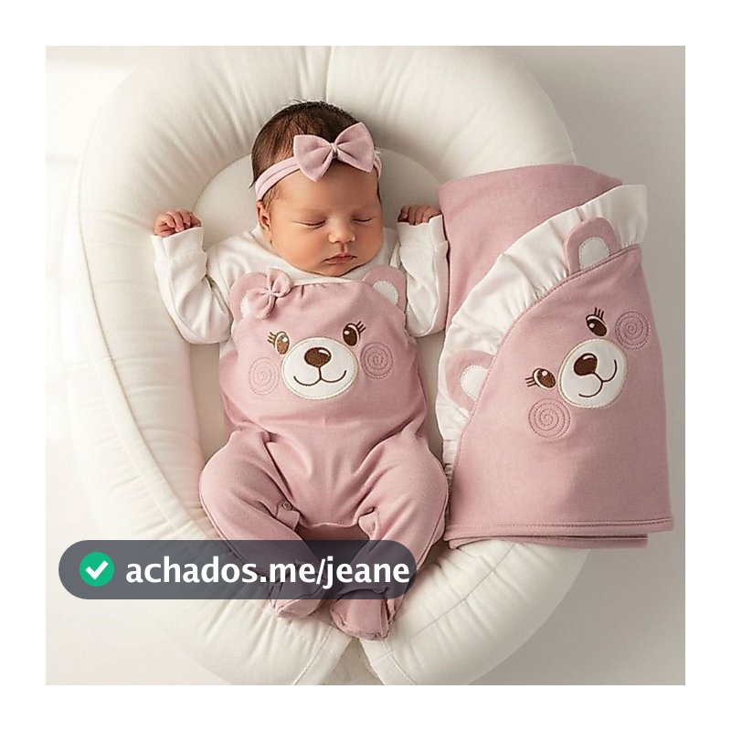 Saida de Maternidade Bebê Menina Kids Ursinha Jade Rosê Malha Algodão Tam P
