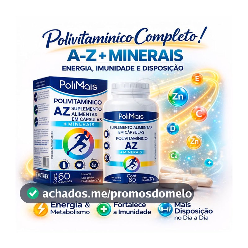 Multivitaminico Completo Poli Mais AZ com 60 capsulas Nutriex  Multivitamínico