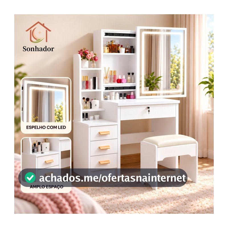 Sonhador Mesa de Maquiagem Compacta Comprimento 80cm, Penteadeira com espelho, gaveta para guardar itens de beleza