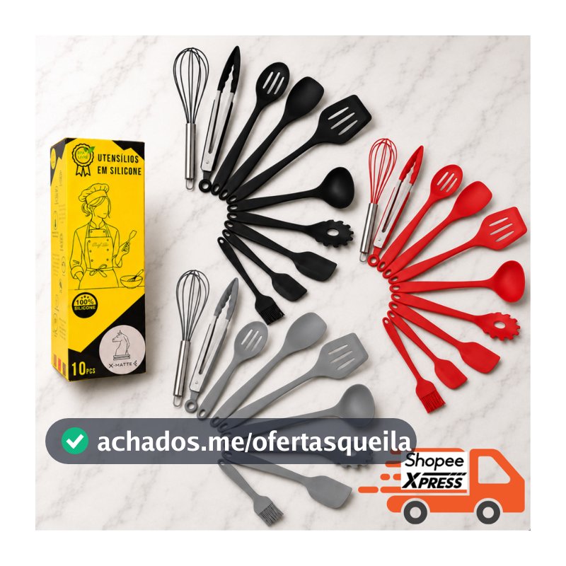 Kit Conjunto Utensílios Jogo Profissional 10 Peças Cozinha SILICONE Antiriscos BPA Free Colher Espátulas Resiste X-MATTE