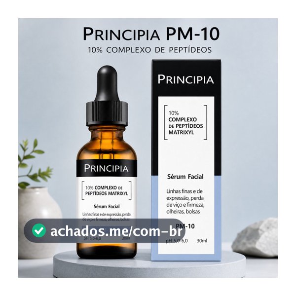 Sérum Facial Principia PM-10 30 ml com 10% Complexo de Peptídeos Matrixyl para Linhas Finas, Firmeza, Olheiras e Bolsas