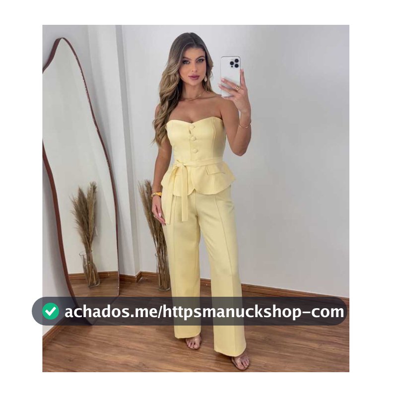 Conjunto Feminino Calça e Cropped Tomara Chique Casual Elegante Moderno Estiloso