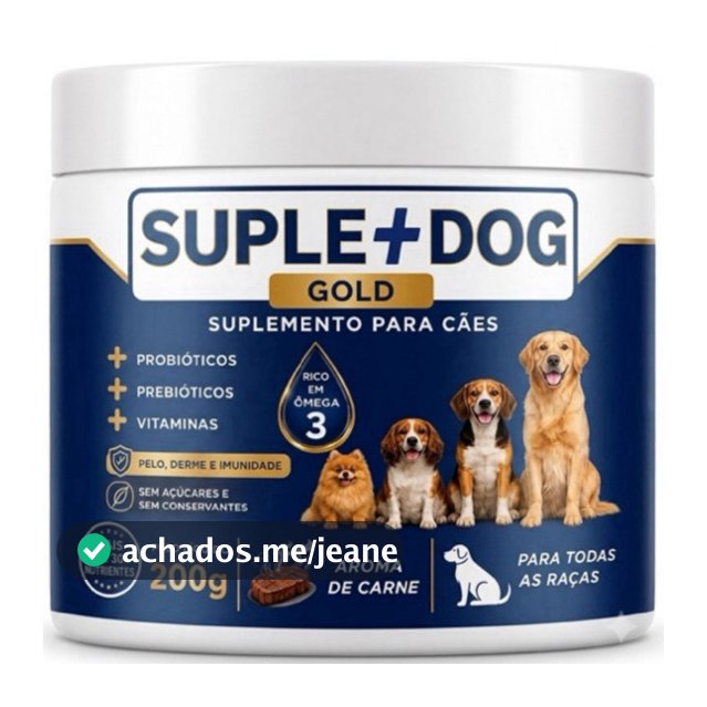 Suplemento Cães Pele e Pelagem Queda de Pelos com Ômega 3 Biotina Probióticos Suplemais Dog Gold 200g