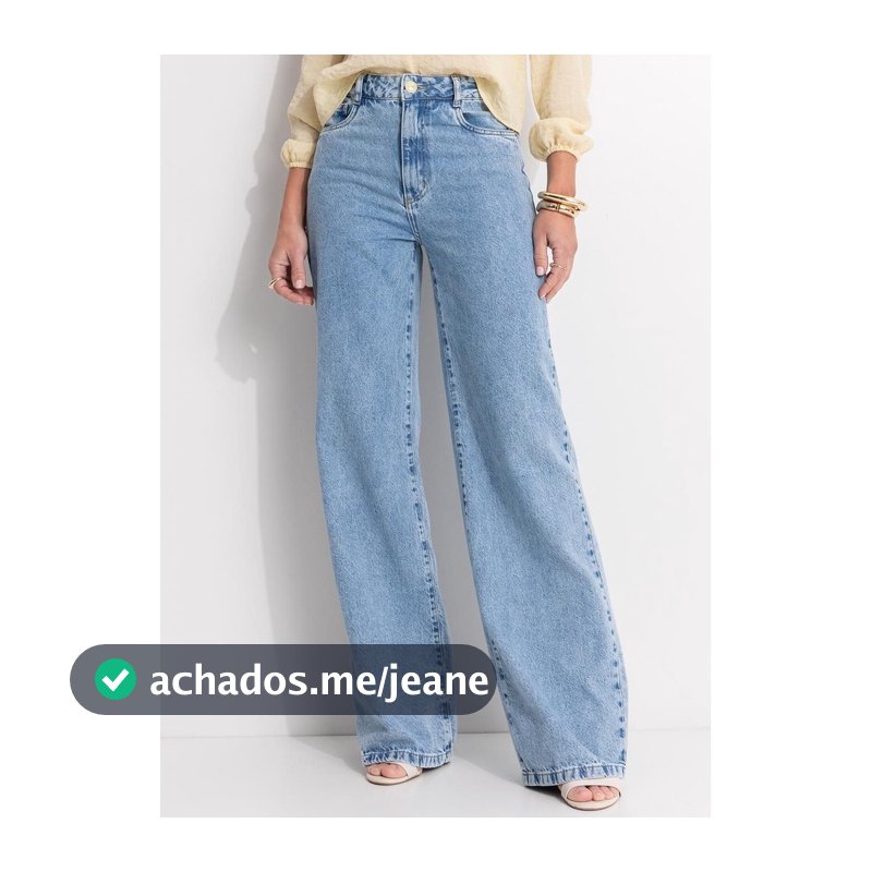 Calça Wide Leg Em Jeans  Claro Quintess