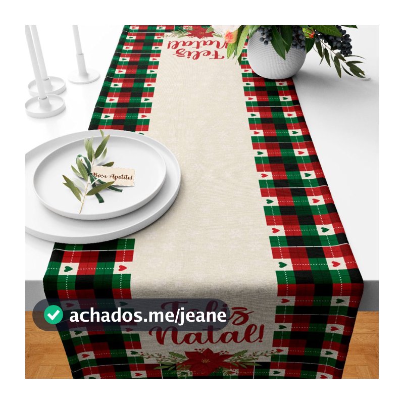 Trilho Toalha Caminho de Mesa Natalino TAMANHO 110X35cm Decoração NATAL Papai Noel 02