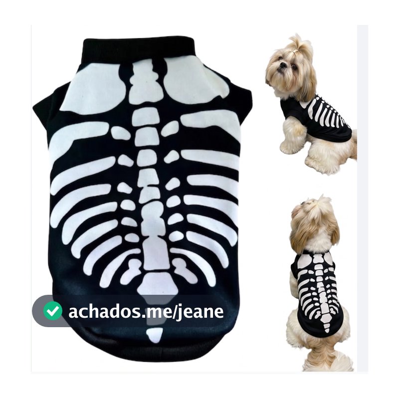 Roupa pet Halloween Regata Esqueleto fantasia cachorro roupinha caveira rock caveira ossos