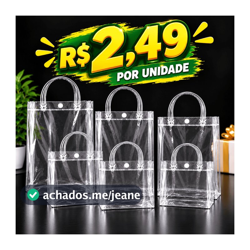 Sacola Transparente PVC Reforçada com Alça para Natal, Lembrancinhas e Festas