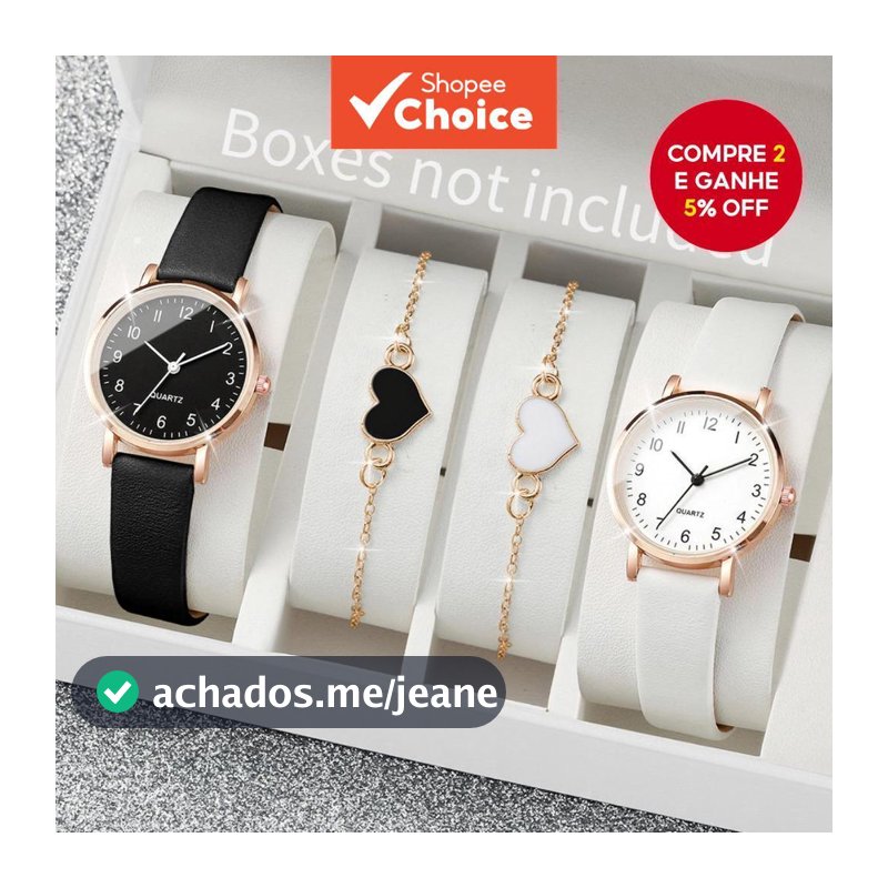 4PCS/Conjuntos Relógio de Quartzo Feminino com Mostrador Árabe e Pulseira de Couro (Sem Caixa)