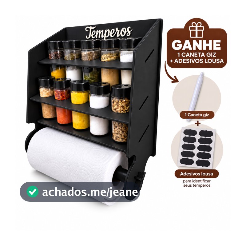 Porta Condimentos Temperos + 10 Potes Completo Premium Com Potes E Etiquetas