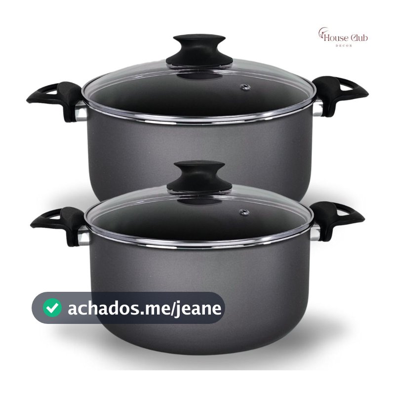 Kit Panelas Caçarolas Plus 02 Peças TAMANHO GRANDE 22 e 24 Antiaderente Com 5 Camadas de Teflon Cor Grafite Preto
