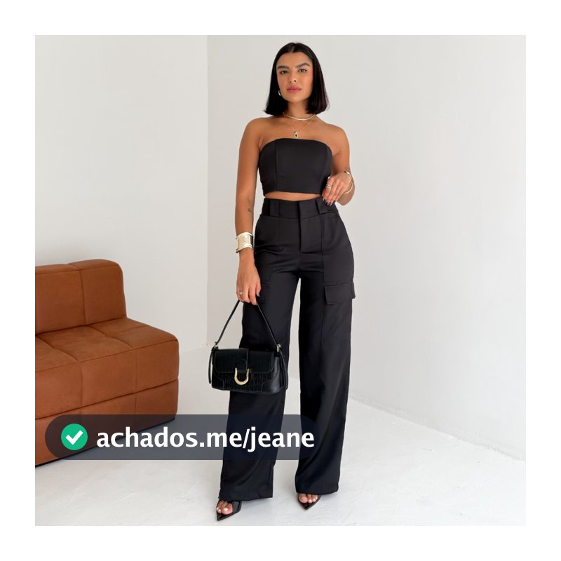 Conjunto Alfaiataria Calça Cargo com Bolso Lateral e Top sem Alça da Lunii Coleção Outono Inverno