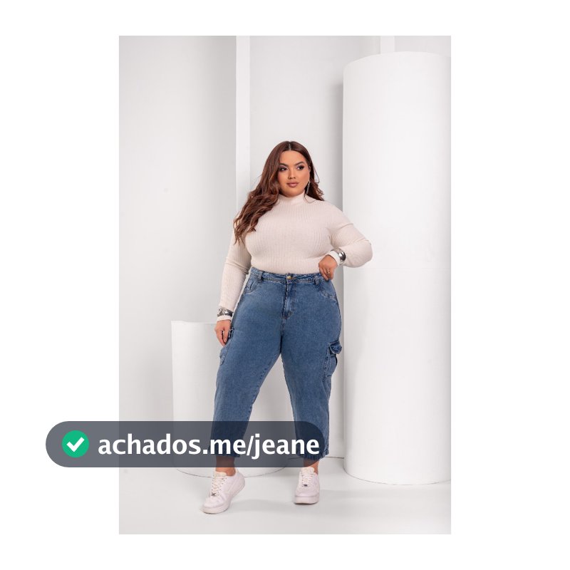 Calça Jeans Cargo Capri Plus Size Feminina