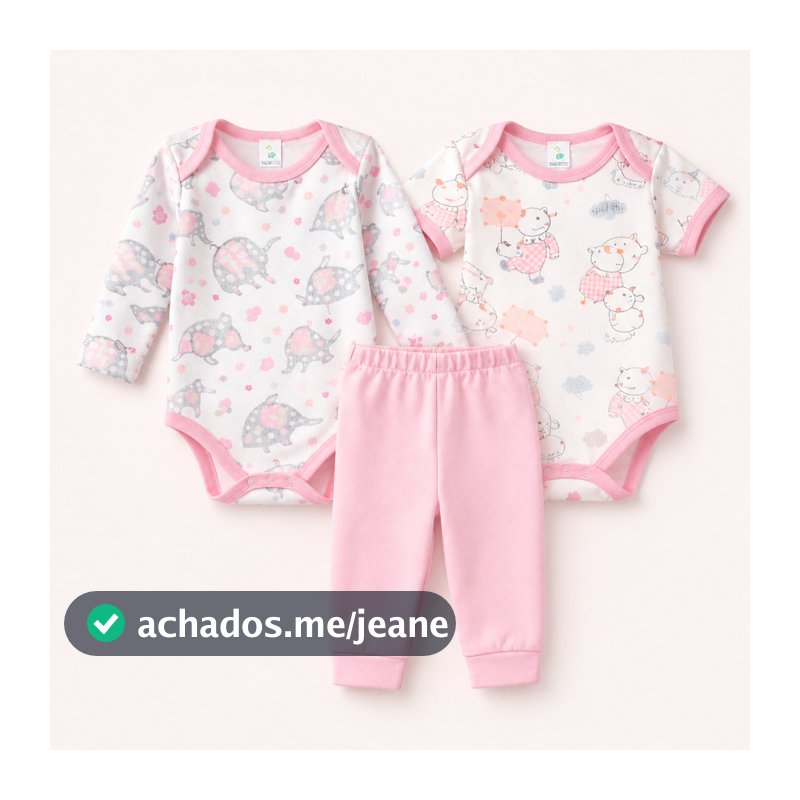 Kit Trijunto Bebê Menina 3 Peças Body (Manga Longa + Manga Curta + Calça) Algodão Confortável RN ao G