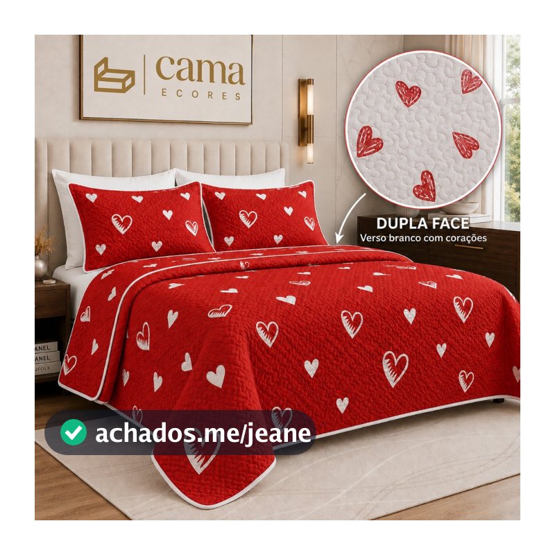 Kit Colcha Cobre Leito Casal Queen Dupla Face 3 Peças Matelado Estampado