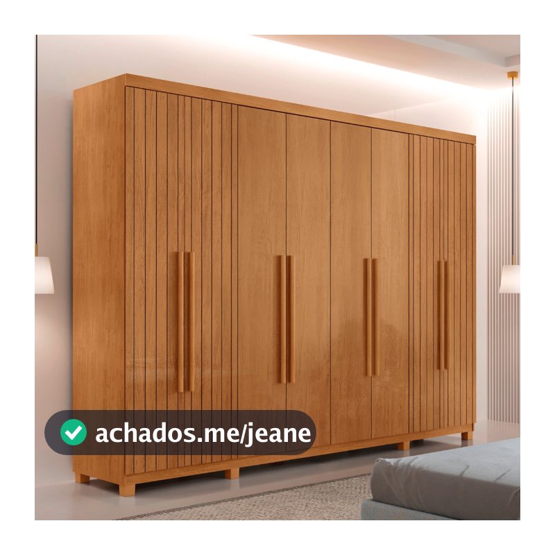 Guarda Roupa Casal Toronto 100 MDF 8 Portas e 4 Gavetas com Pés Moderna Mobília