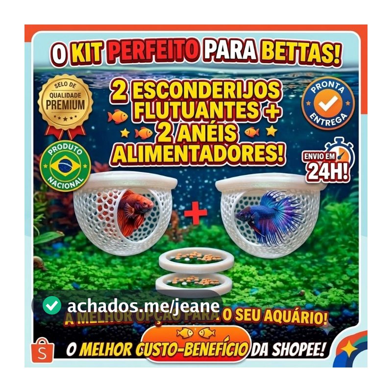 Kit Aquário Betta Completo – 2 Esconderijo Flutuante + 2 Anel Alimentador