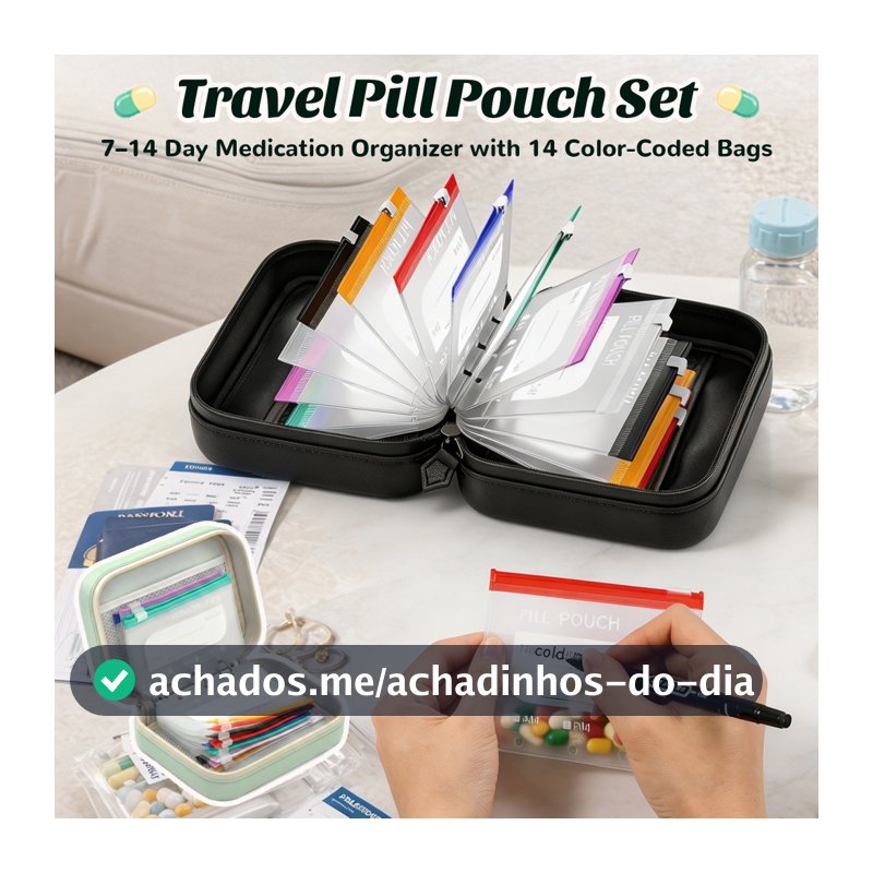 Organizador Portátil Para Pasta De Comprimidos Reutilizável De Viagem Com 14 Bolsos Internos Codificados Por Cores Cas