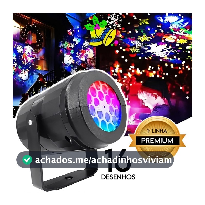 Projetor Led Natal Laser Giratório Jardim Refletor Luz de Festa Bivolt 16 Desenhos