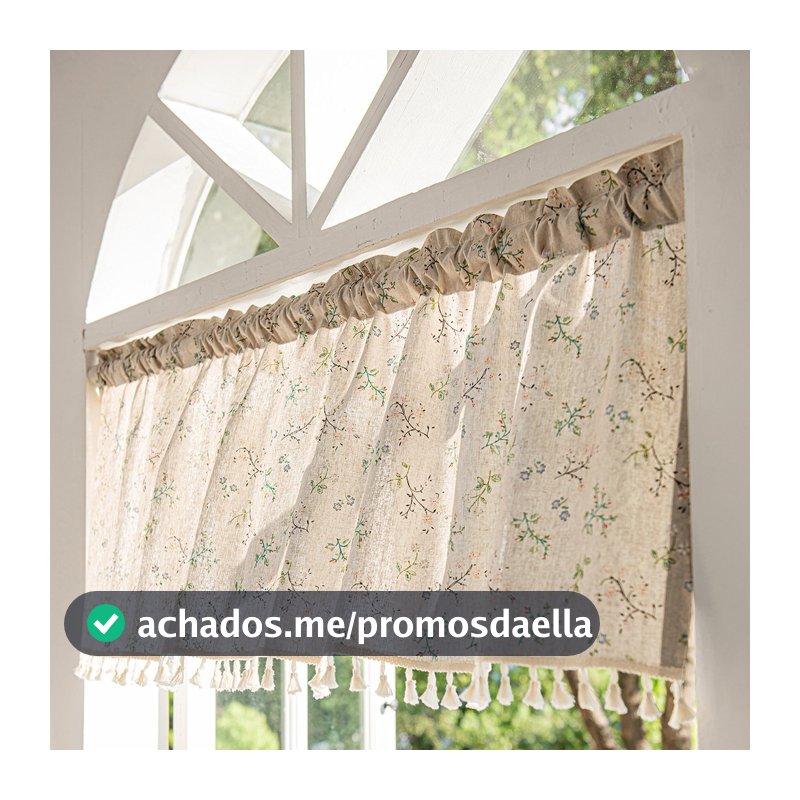Cortina De Pia Cozinha Janela Curta Meia Cortina Linho Rústica Com Franjas Boho Chic Premium Estampada