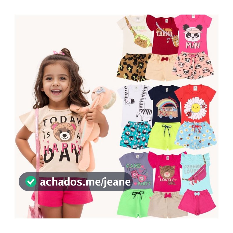 Kit Sortido 6 Peças de Roupas Infantil Menina 3 Camisetas + 3 Bermudas - Kit 3 Conjuntos Infantil Menina Verão Bebê