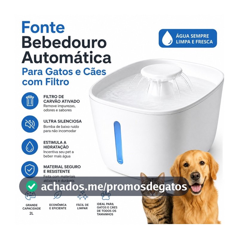 Fonte Bebedouro Automático Para Gatos e Cães Com Filtro Água Circulante 3L Silenciosa