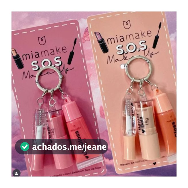KIT CHAVEIRO 3 EM 1 BATOM BALA LIP GLOSS E GEL FIXADOR MIA MAKE - SOS MAKE UP