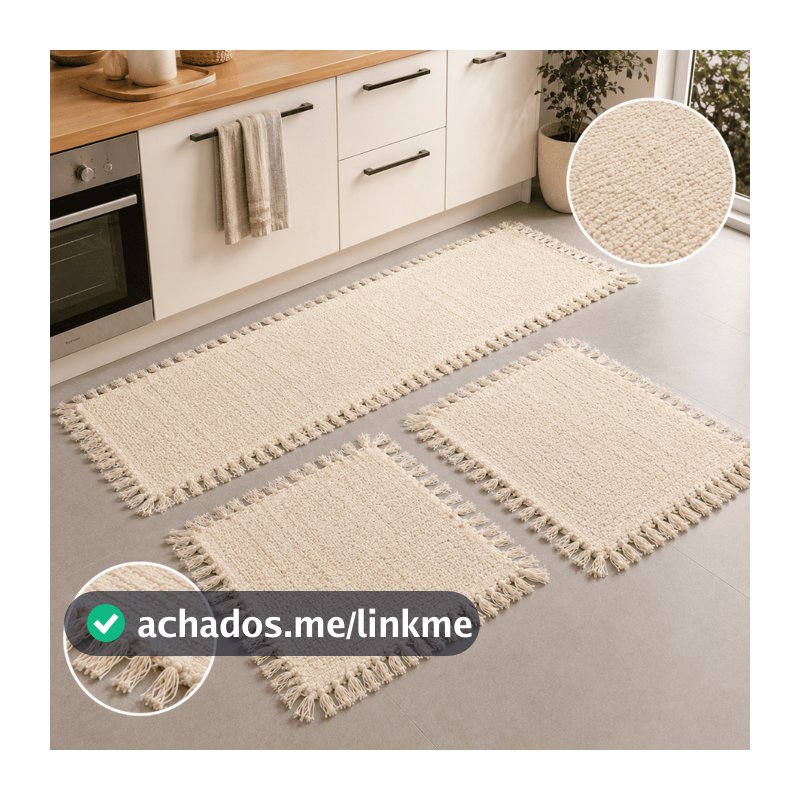 Jogo Tapete Cozinha Aurela Felpudo Algodão 3 Peças - 2 Tapetes Pequenos + 1 Passadeira