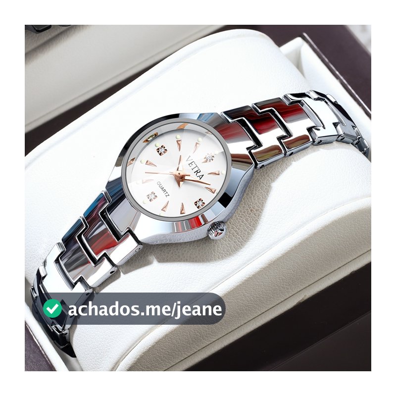 VETRA Relogio Feminino Original Relógio Luxo a Prova d Água Presente para Mulher Aço Inoxidável Prata Preto Rosé S541