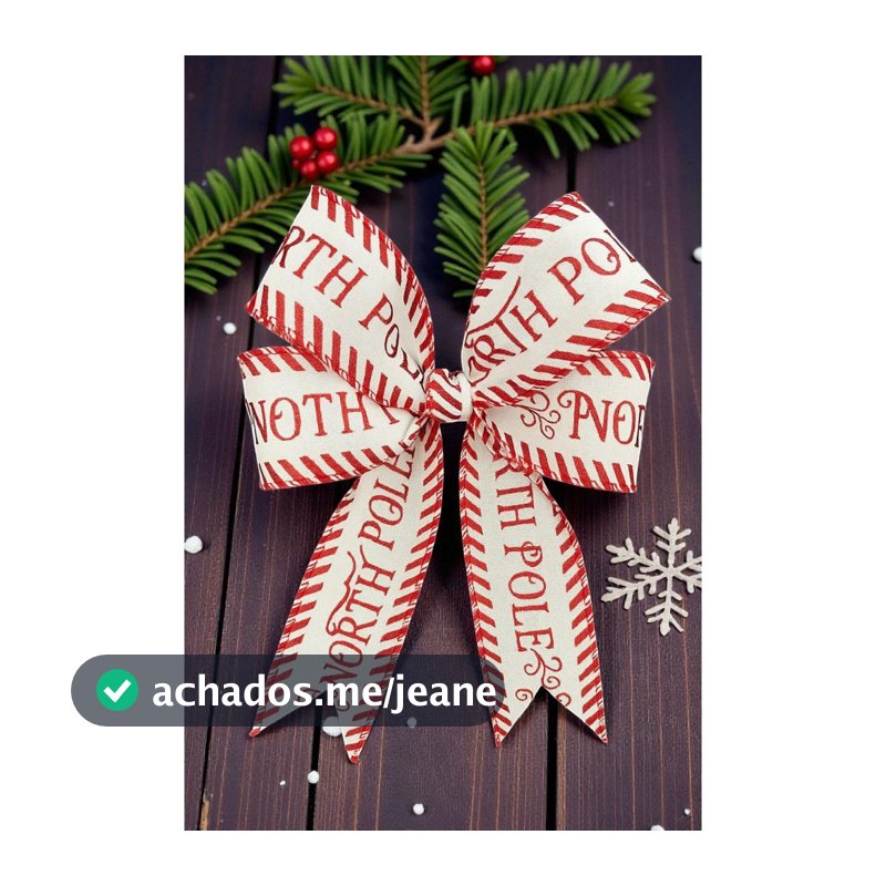 Fita de Natal aramada 9,14 cm por 6,3 branca com vermelho decoração natalina Flor arte.