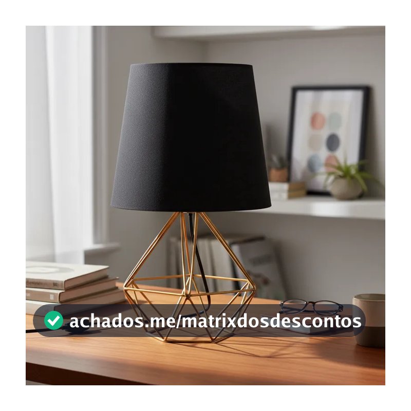 Abajur Luminária de Mesa Base Diamante Aramado C/ Cúpula Tecido Bivolt