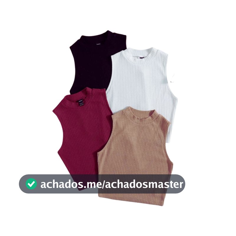 Kit 4 Blusas Croppeds Canelado Gola Alta Básica Chic Minimalista Elegante Luxo