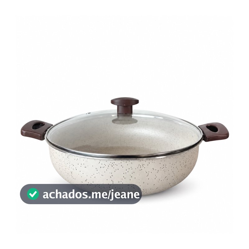FRIGIDEIRA PANELA WOK GRANDE CAÇAROLA ANTIADERENTE COM ALÇAS + TAMPA.