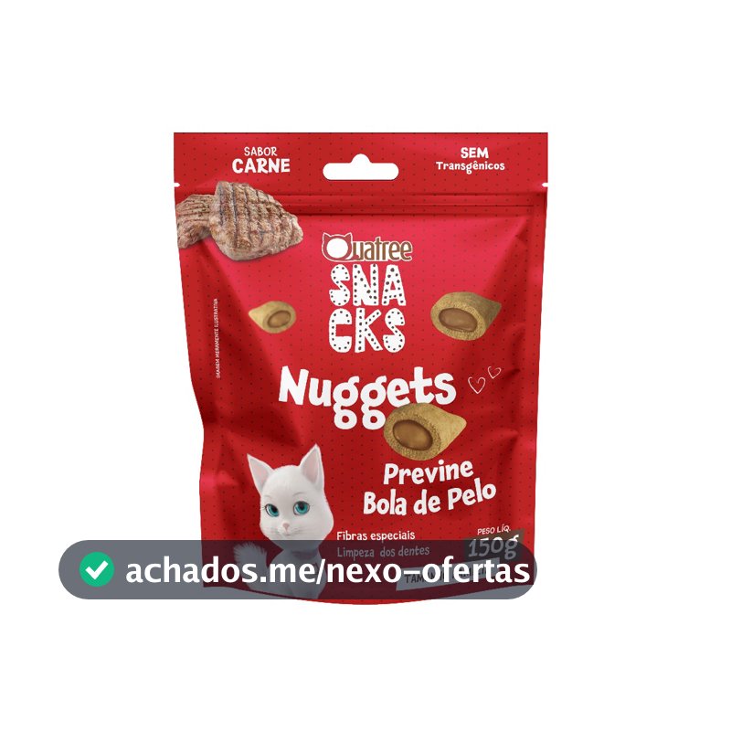 Petisco Snack Quatree Gatos Nuggets Carne Bola de Pelo 150 gr