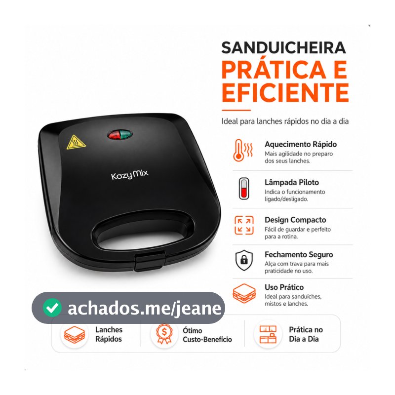 Sanduicheira Elétrica Antiaderente127V Preta Grill para Lanche Misto e Sanduíche