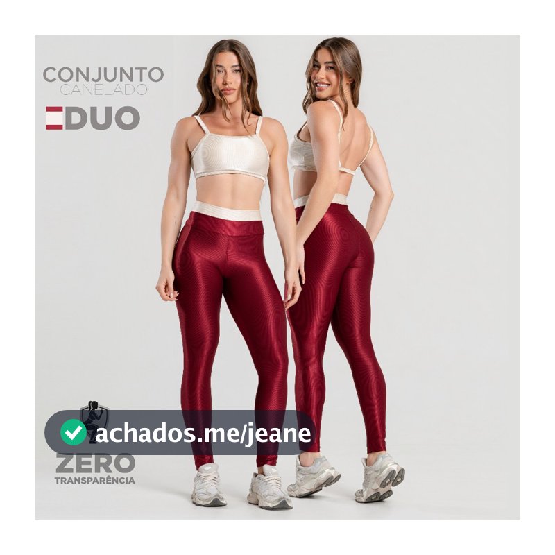 Conjunto Fitness Feminino Trilobal Canelado Brilhoso – Top + Legging Cós Alto Modelador Academia