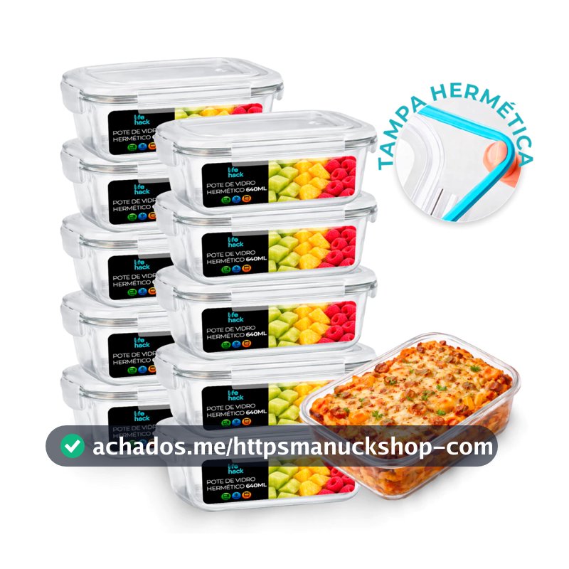 Conjunto Potes Vidro Hermético 640ml Mantimentos Fitness Marmita Alimentos