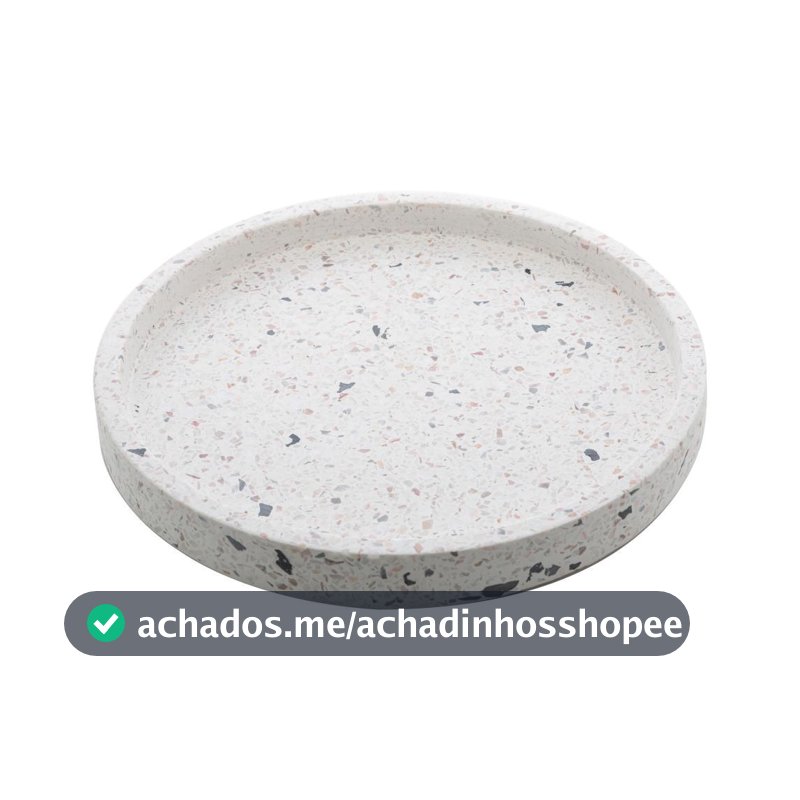 Bandeja Redonda Mármore Terrazzo 20cm Lyor para Servir Petiscos Doces Decorar Banheiro Quarto Sala Mesa Posta com Charme