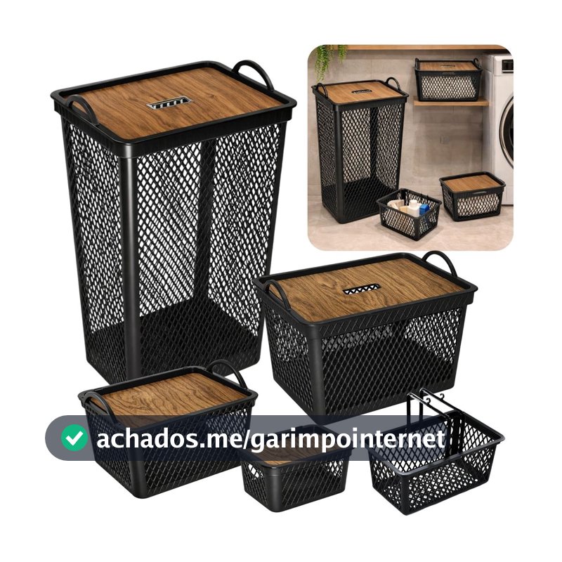 Kit Cestos Organizador Multiuso Telado Tampa Label Alça Banheiro Brinquedo Lavanderia Antimofo