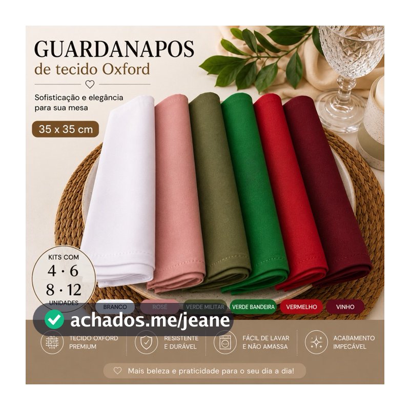 Guardanapo de Tecido Oxford 35x35cm Kit 4, 6, 8 ou 12 Unidades Mesa Posta Casamento Festa Decoração