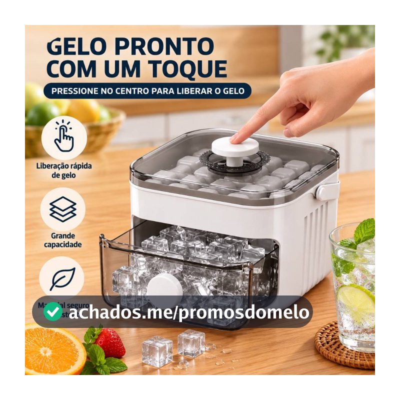 Forma de Gelo Manual com Coletor e Tampa Fácil de Desenformar Grande Capacidade