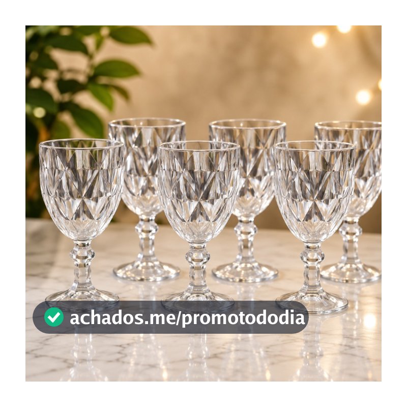 Jogo com 6 Taças Diamond de Vidro Transparente 300 ml / 340 ml / 350 ml – Gamma